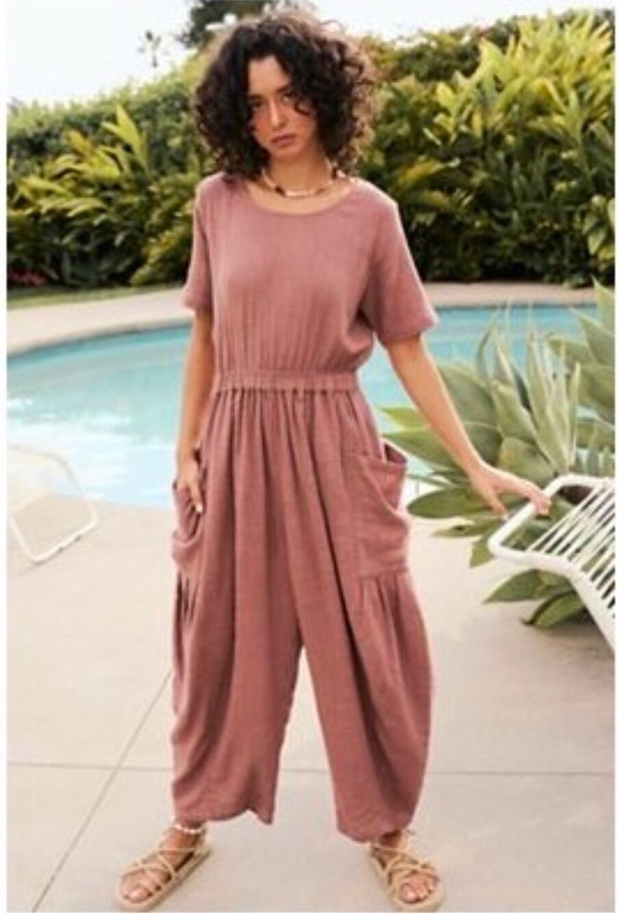 NWT Free People Elastic Waist|Wide Leg Jumpsuit w Pockets, Size L